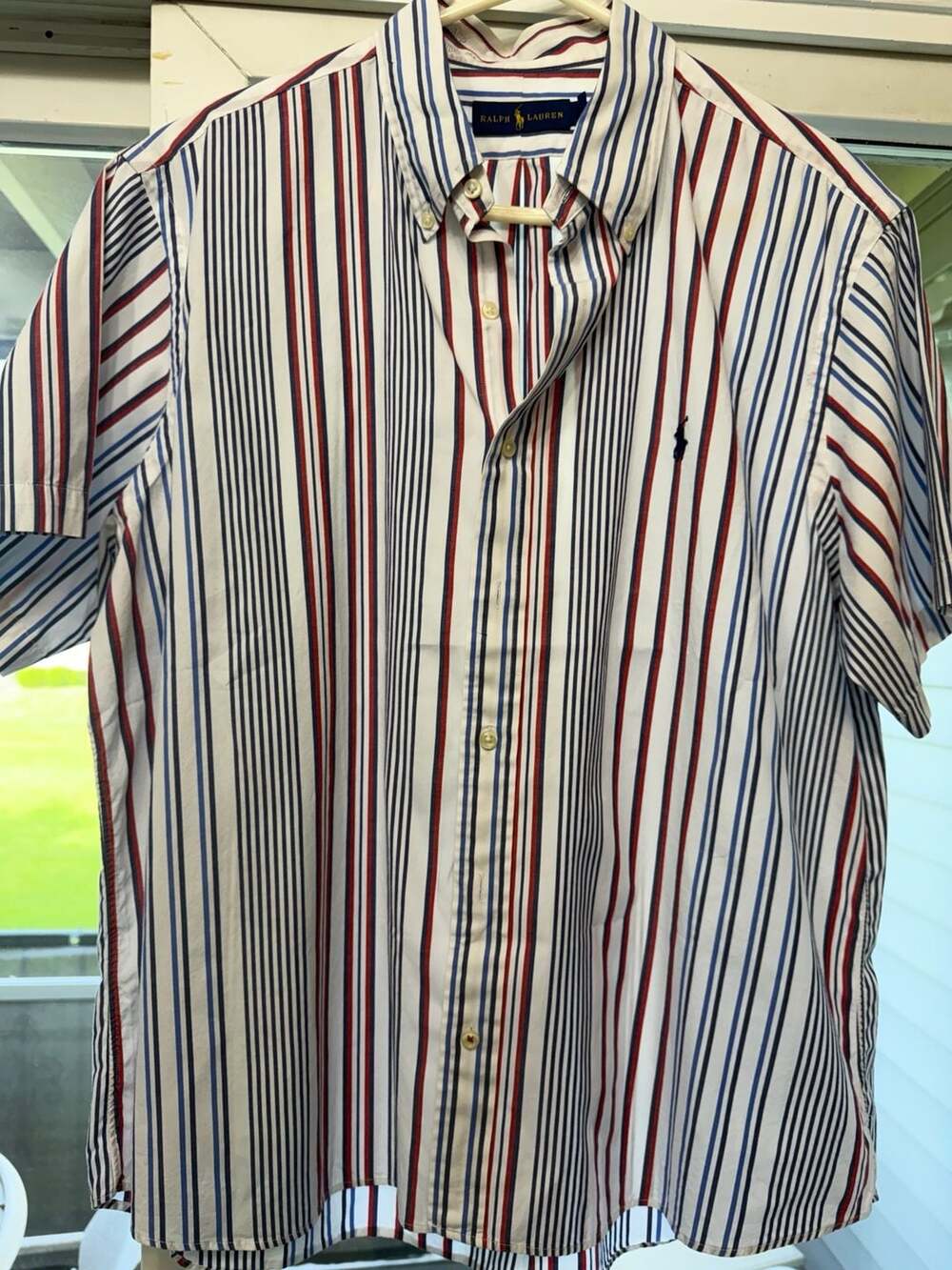 Ralph Lauren Home of the Brave Striped Short Sleeve Button Down Shirt XL